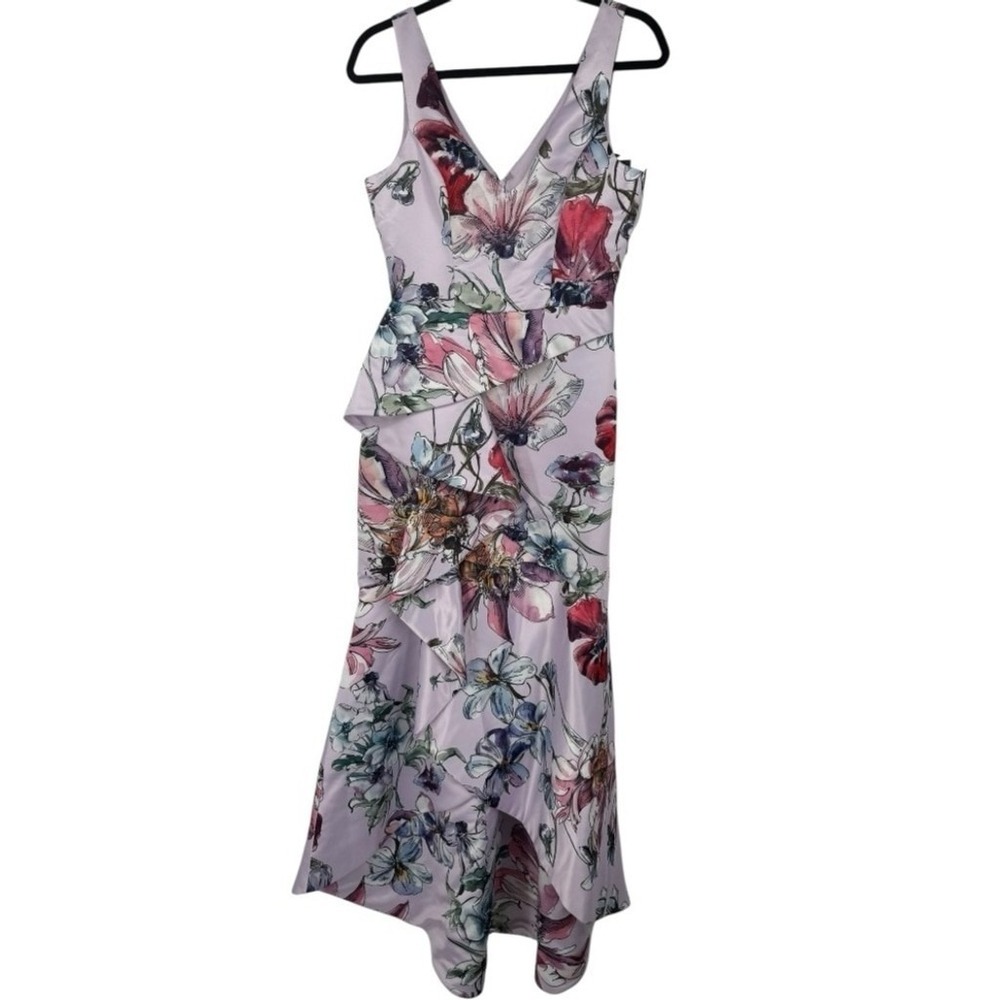 NWT Parker Black Roseline Watercolor Floral High-Low Peplum Dress Size 4